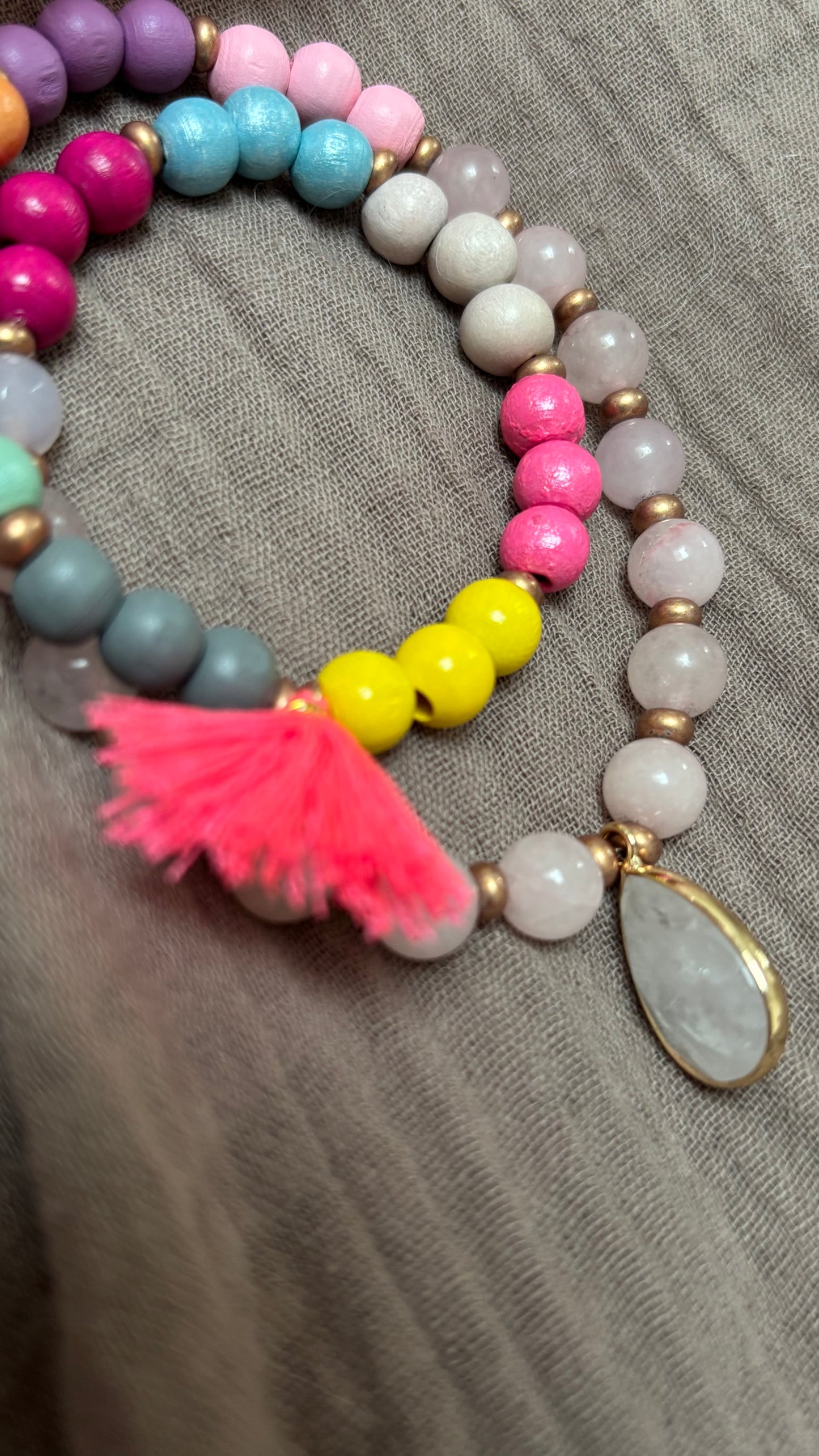 Armband „Selflove & Harmony“ – Rosenquarz & Holz