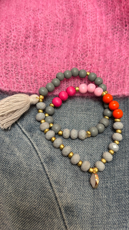 Armband „Boho Harmony“ mit Rosenquarz-Anhänger