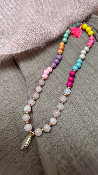 Armband „Selflove & Harmony“ – Rosenquarz & Holz