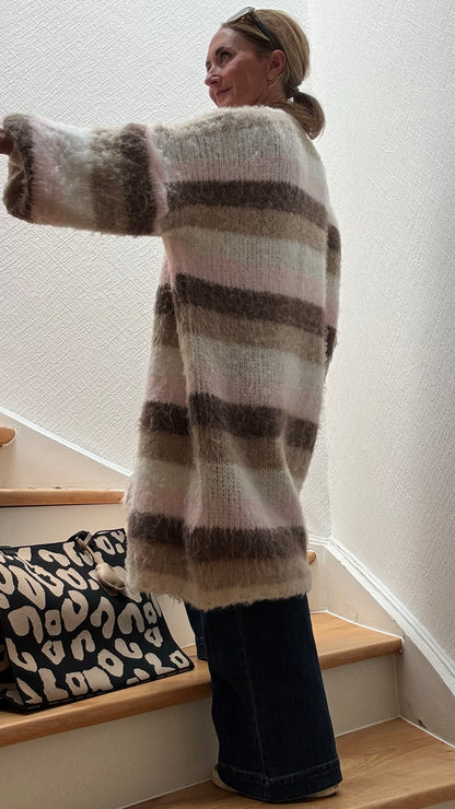Cozy Stripes Long Cardigan – Herbstfarben zum Verlieben
